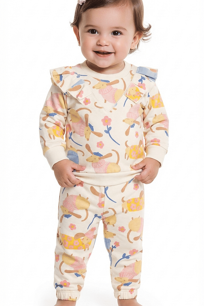 Conjunto blusão e calça em molecotton dogs