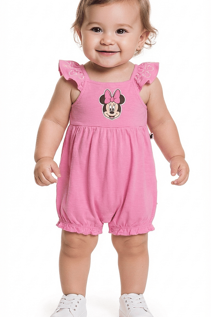 Macacão em cotton flamê minnie com glitter