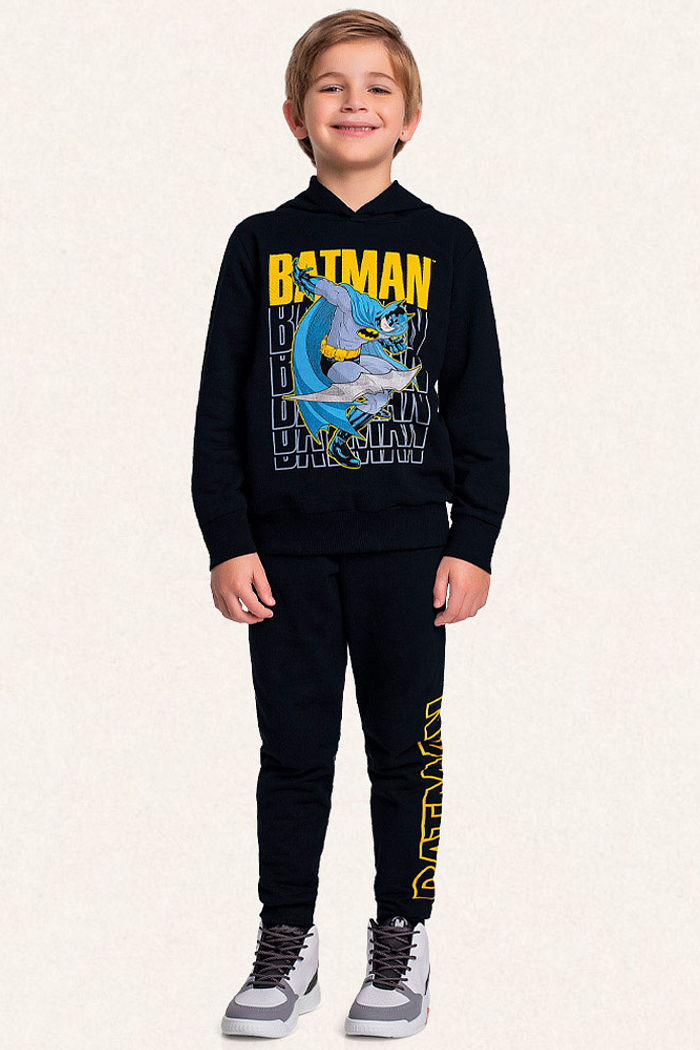 Conjunto blusão com capuz e calça em moletom Batman