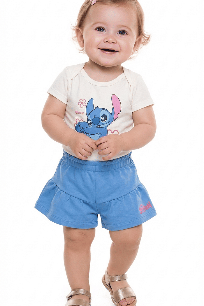Conjunto body manga curta e short Lilo & Stitch