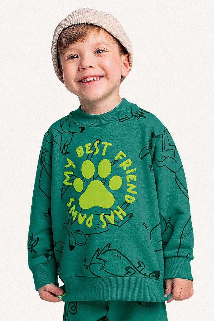 Conjunto blusão e calça em moletinho flamê patinha