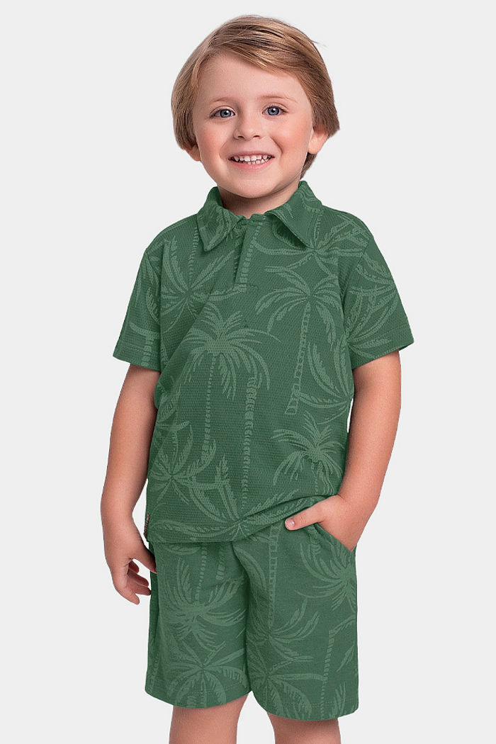 Conjunto camisa polo e bermuda em malha favo caribe