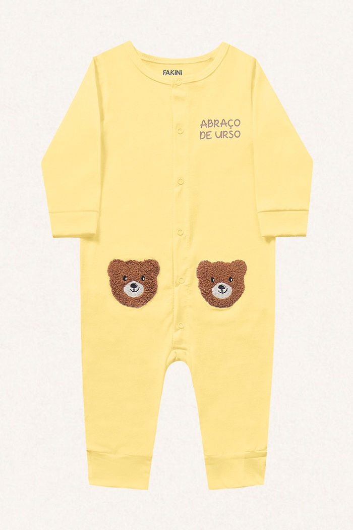 Macacão manga longa em meia malha urso