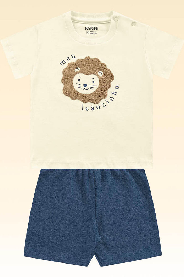 Conjunto camiseta meia malha e bermuda em denim