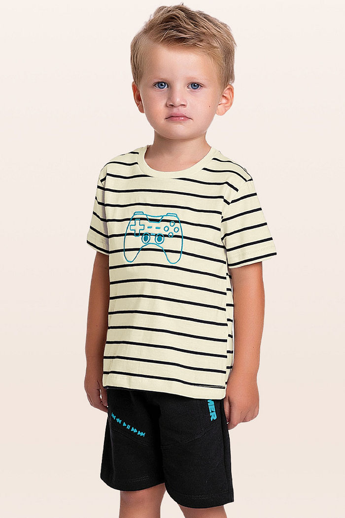 Conjunto camiseta e bermuda listras gamer