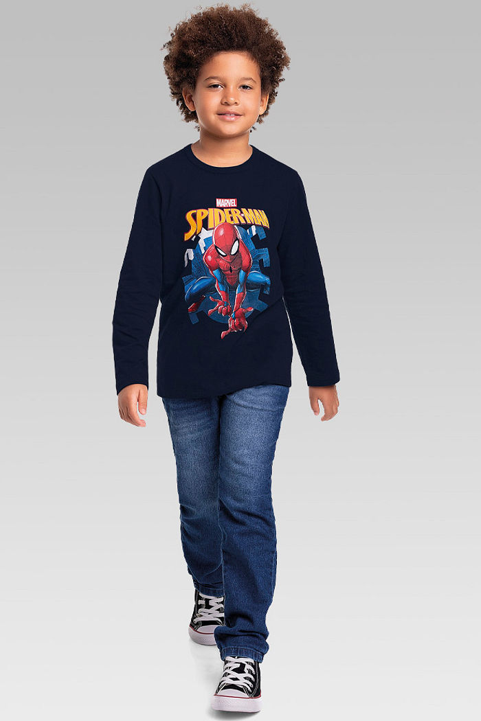 Camiseta manga longa em meia malha homem-aranha