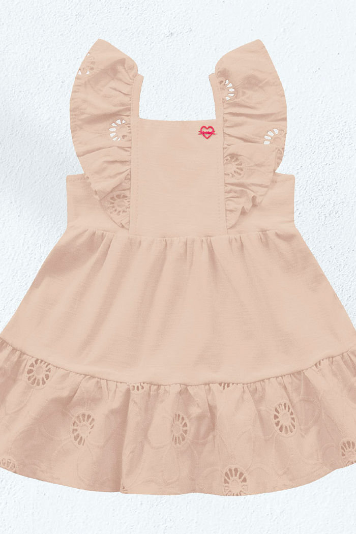 Vestido em cotton flamê com babados em laise