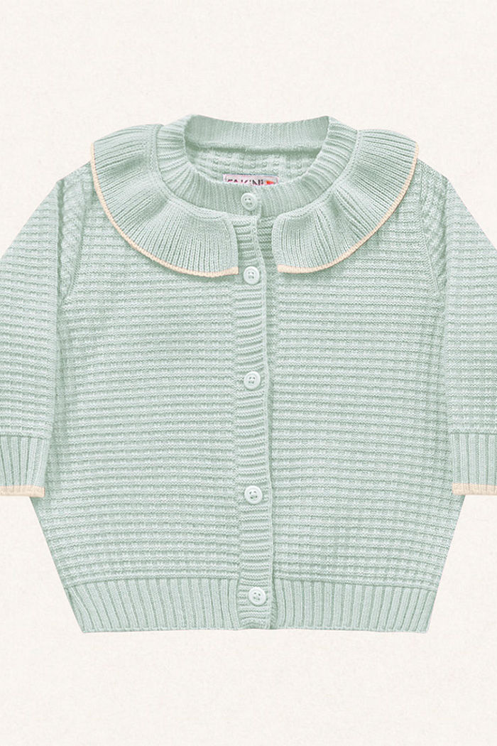 Casaco aberto em tricot com babados