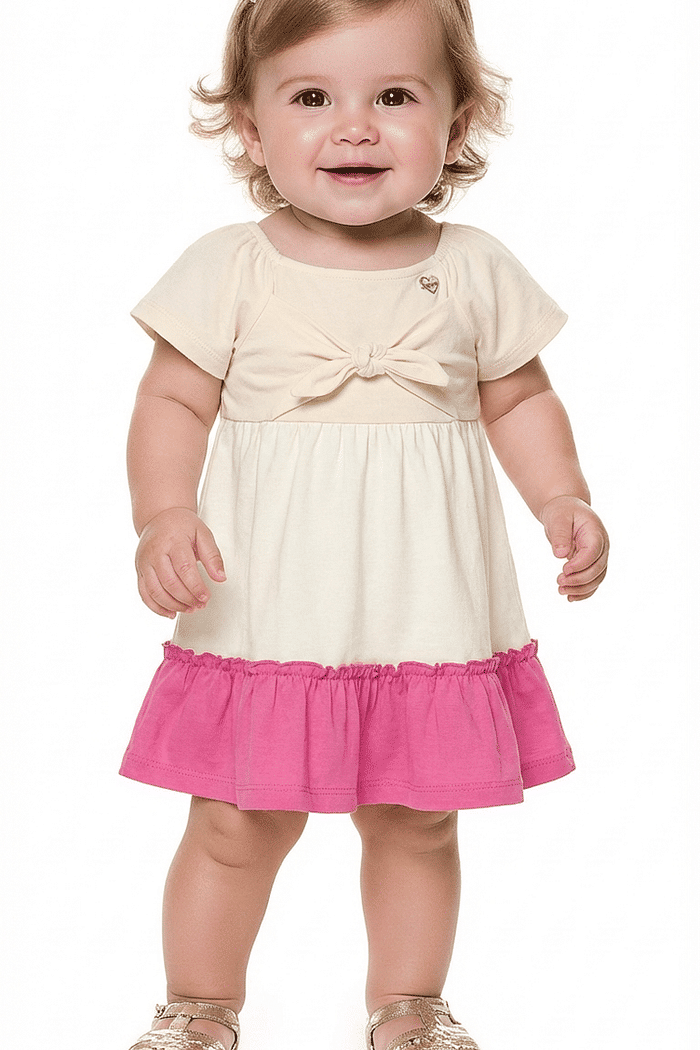 Vestido meia malha tricolors e amarração em laço