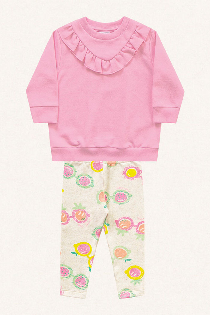Conjunto blusão em moletom e legging em molecotton linho frutas