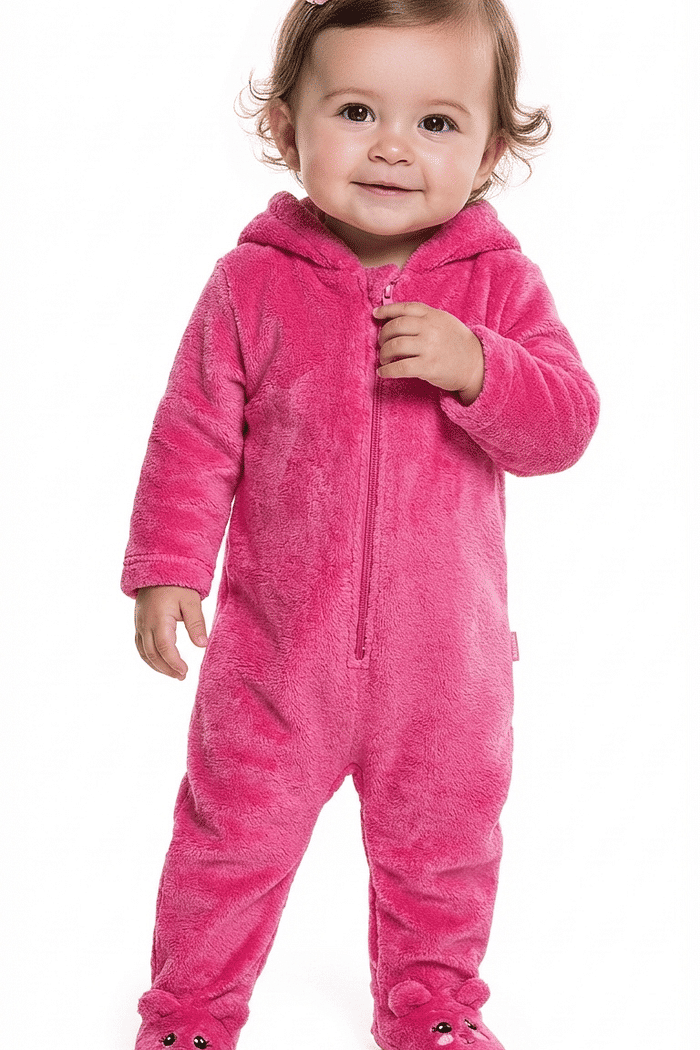 Macacão com capuz urso em tecido fleece