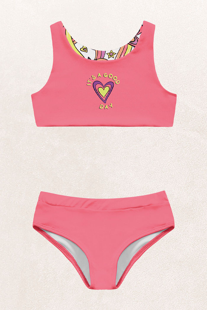 Conjunto biquíni top e calcinha dupla face coração