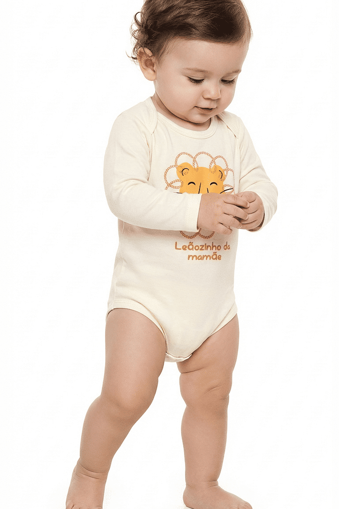 Body manga longa em suedine leão