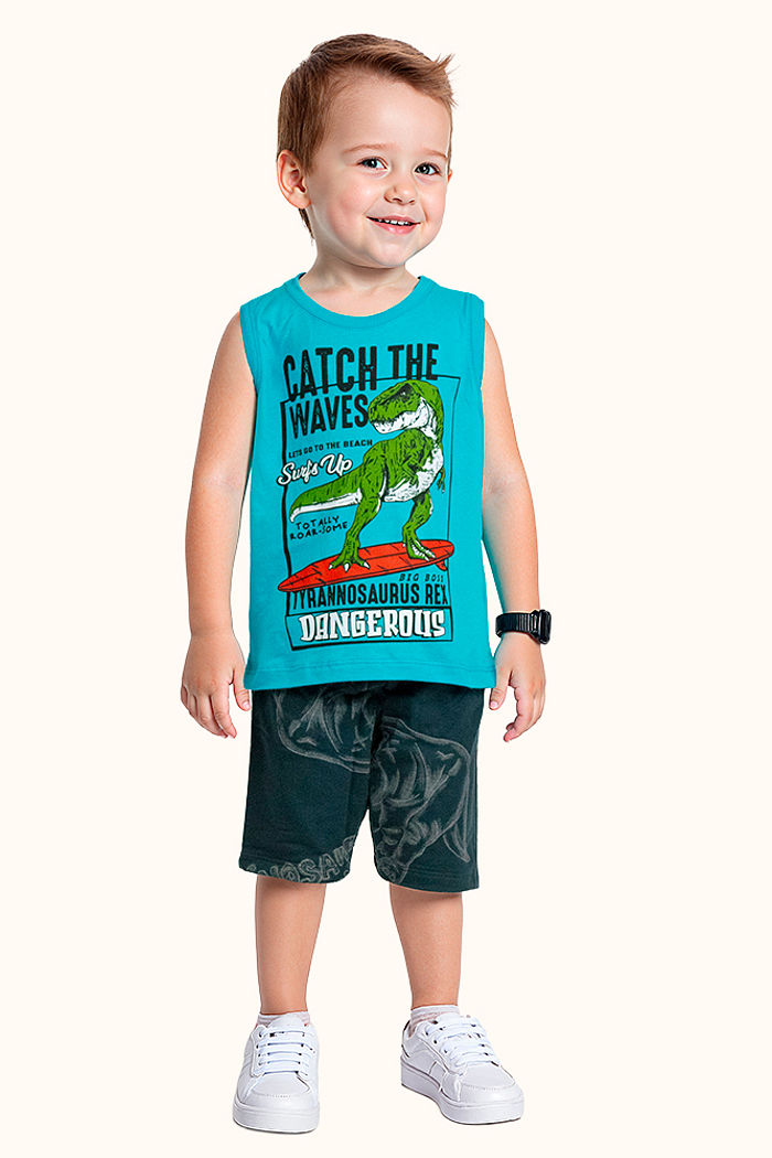 Conjunto regata e bermuda dinossauro