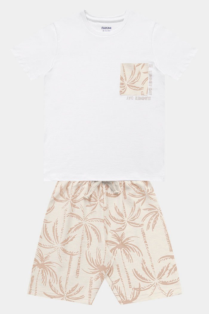 Conjunto surf camiseta e bermuda moletinho com cadarço decorativo