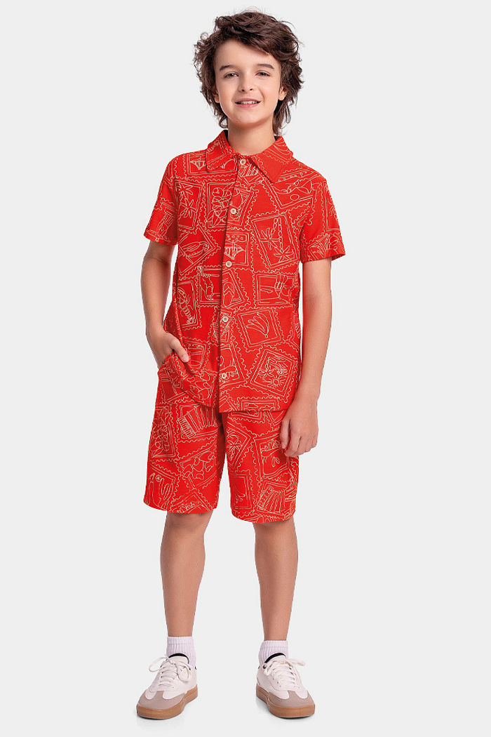 Conjunto camiseta turista e bermuda em moletinho flamê