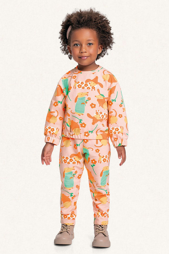 Conjunto blusão e calça em molecotton cachorrinho