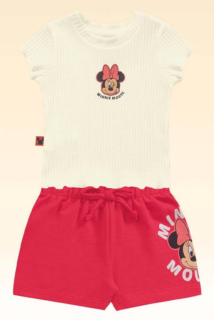 Conjunto blusa em cotton flamê e shorts minnie