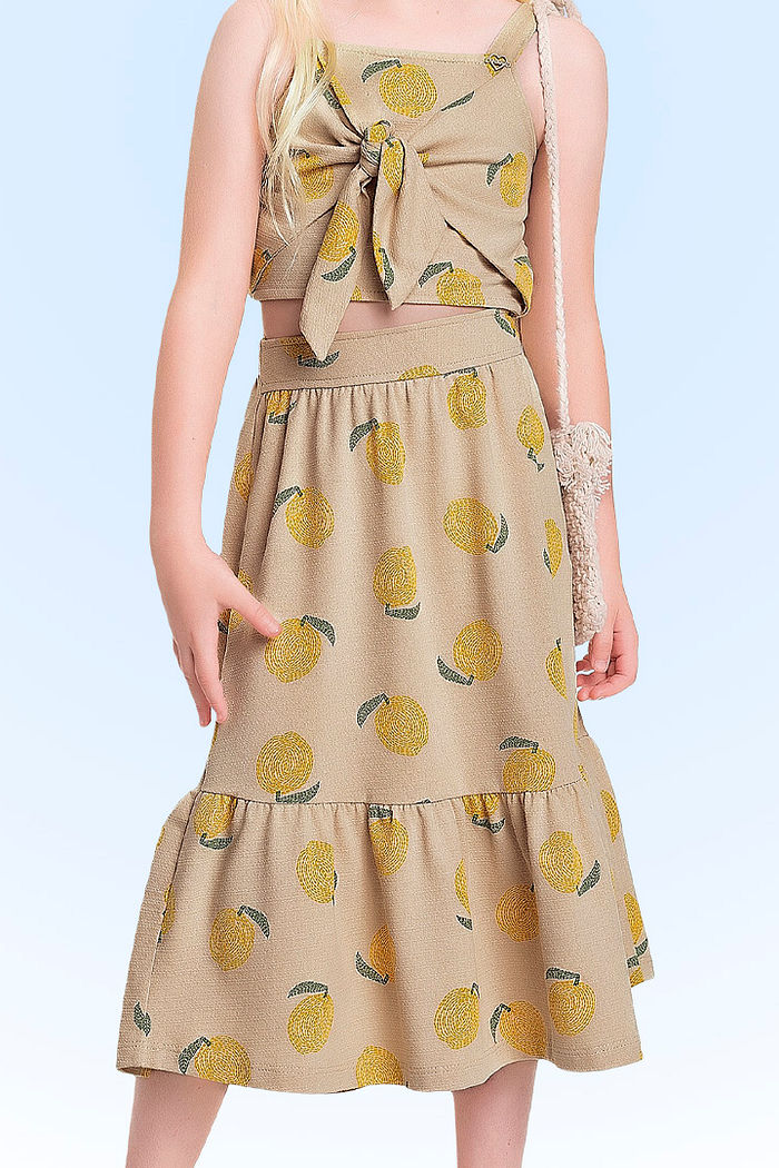 Conjunto top e saia midi em malha florence