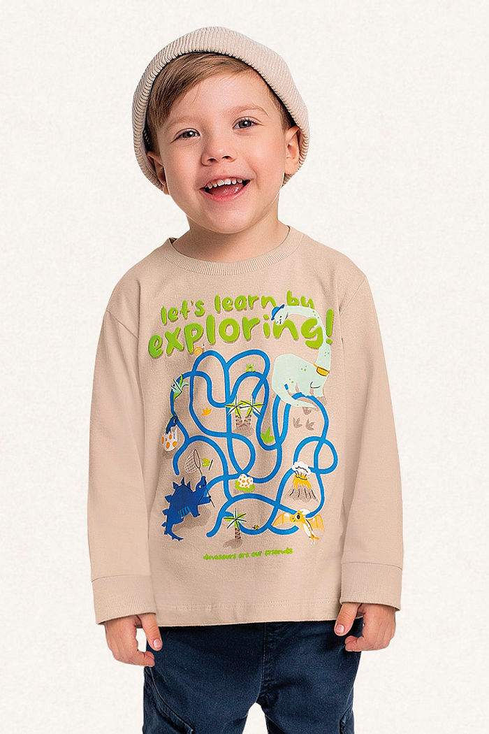 Camiseta manga longa em meia malha dinos