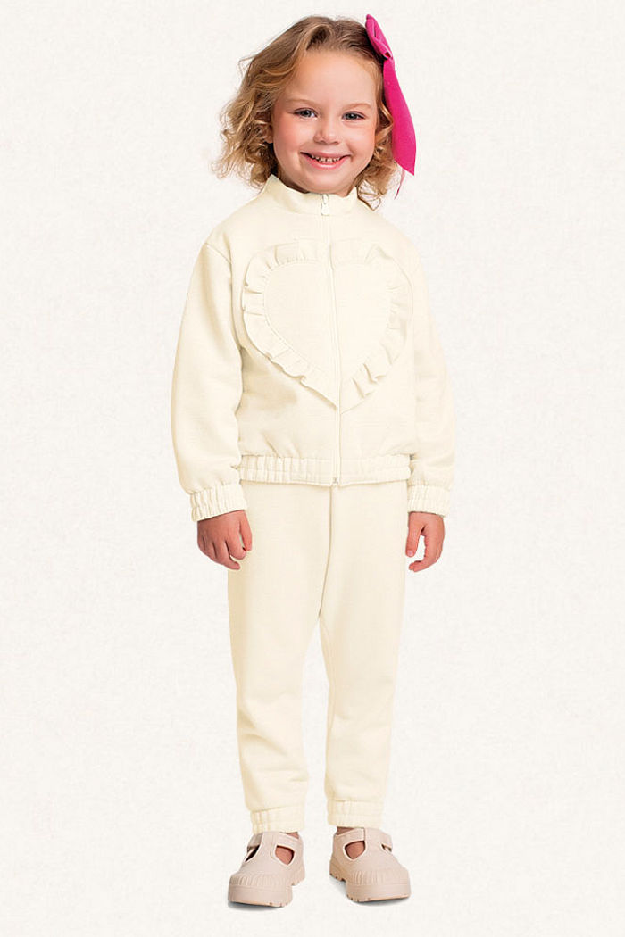 Conjunto jaqueta e calça em moletom lurex com babados