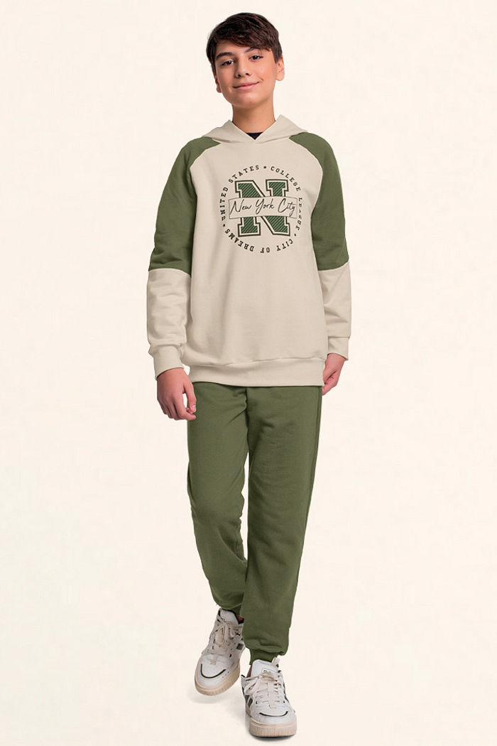 Conjunto blusão com capuz e calça em moletom New York