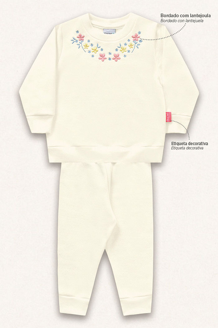 Conjunto blusão e calça em moletom flor