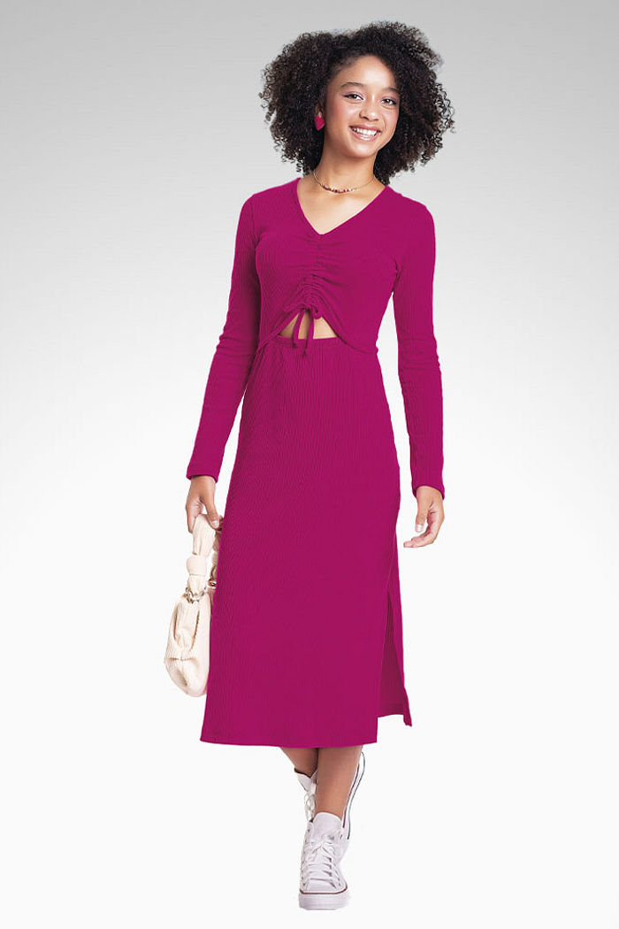 Vestido midi em ribana canelada 5x3