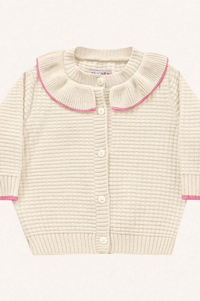 Casaco aberto em tricot com babados