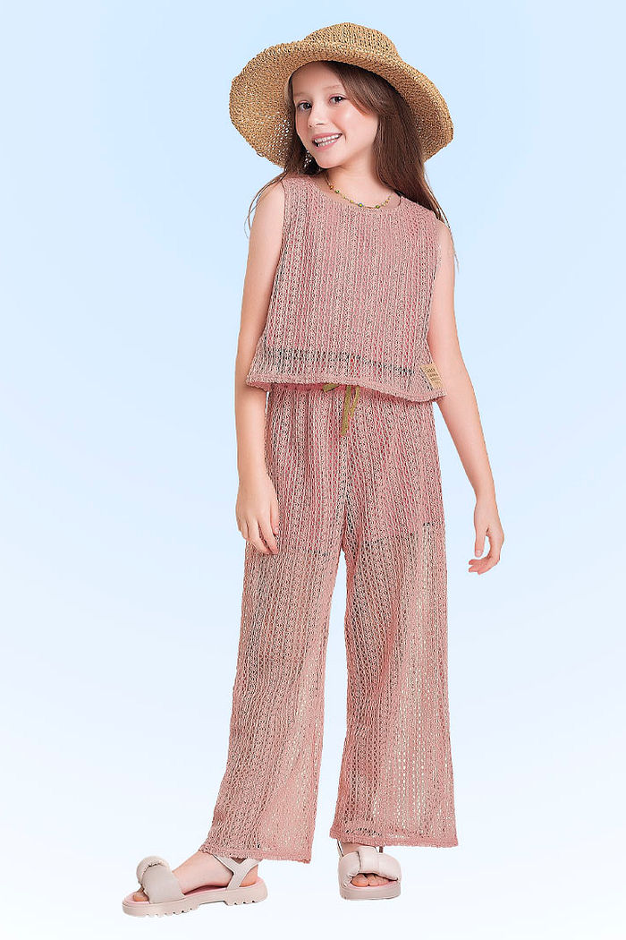 Conjunto regata e calça wide leg em tecido tricot