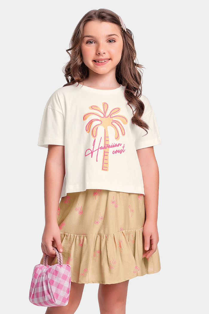 Conjunto blusa e short-saia de coqueiros