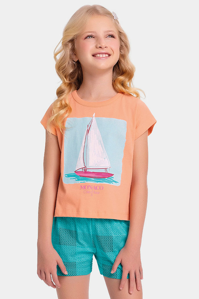 Conjunto blusa de barco e short xadrez