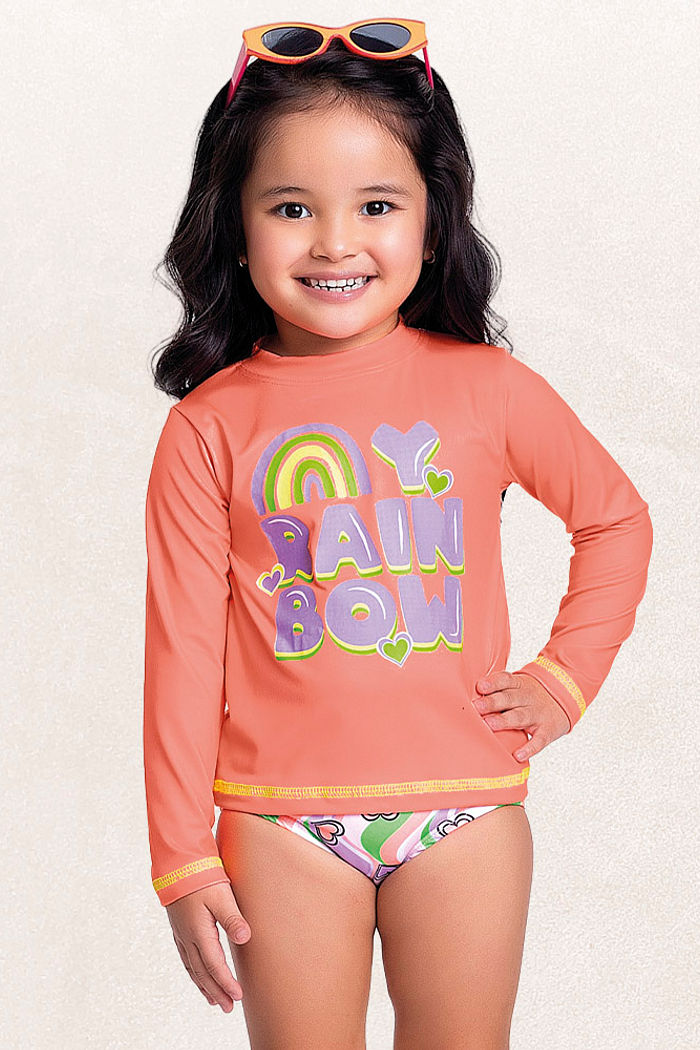 Conjunto blusa manga longa e calcinha praia rainbow