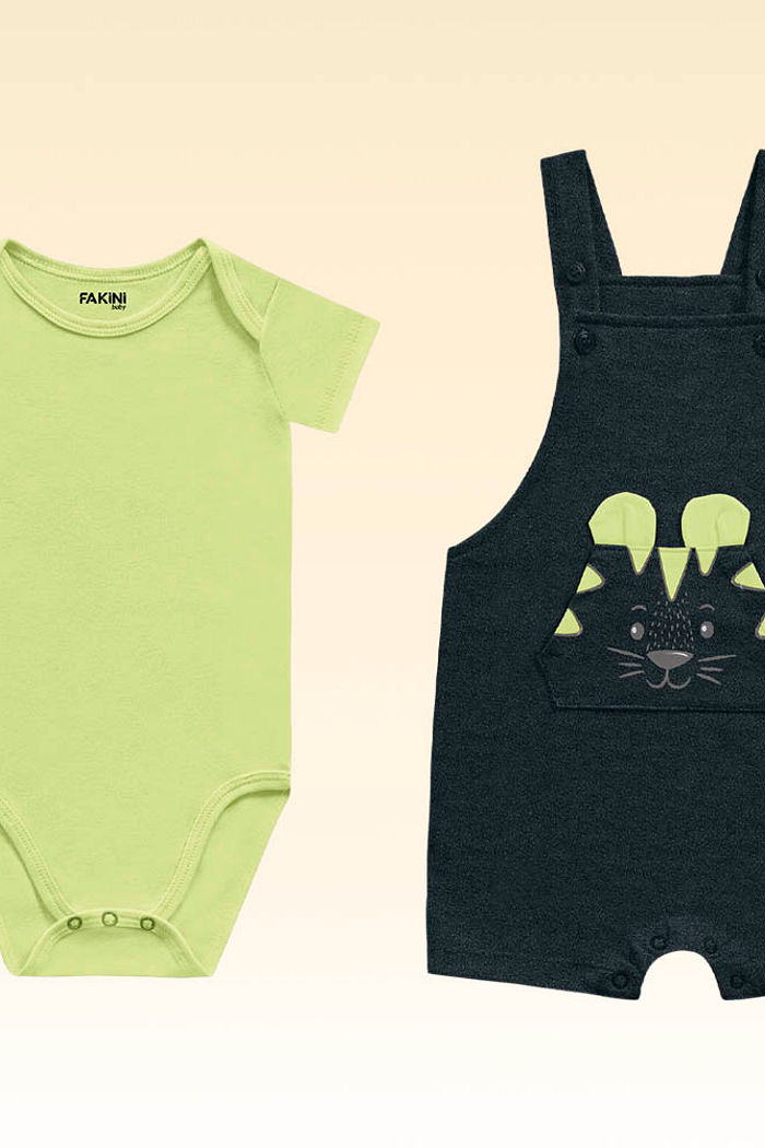 Conjunto body em meia malha e macacão em denim