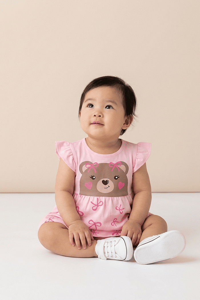 Body bebê manga curta com saia estampa abelha