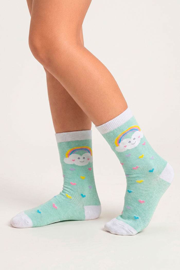 Meia cano curto rainbow love