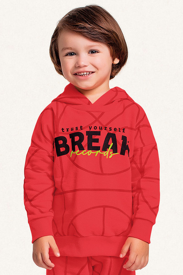 Conjunto blusão com capuz e calça em moletom basquete