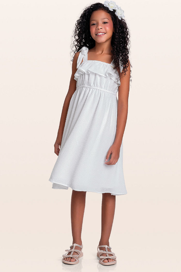 Vestido alça em tecido de brilho com forro