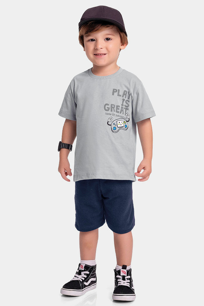 Conjunto camiseta e bermuda em moletinho games