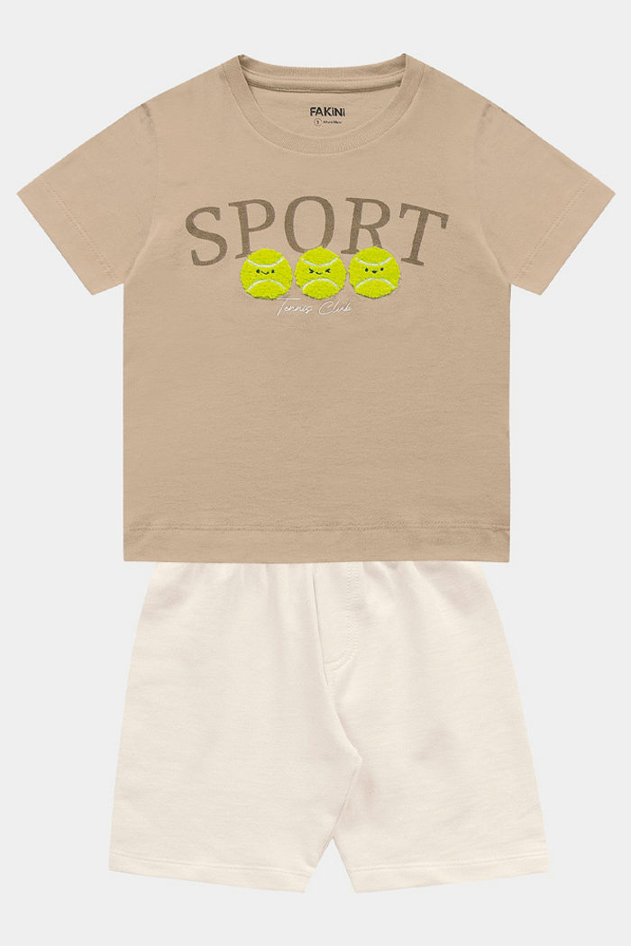 Conjunto camiseta esporte com bordado em chenille e bermuda em moletinho
