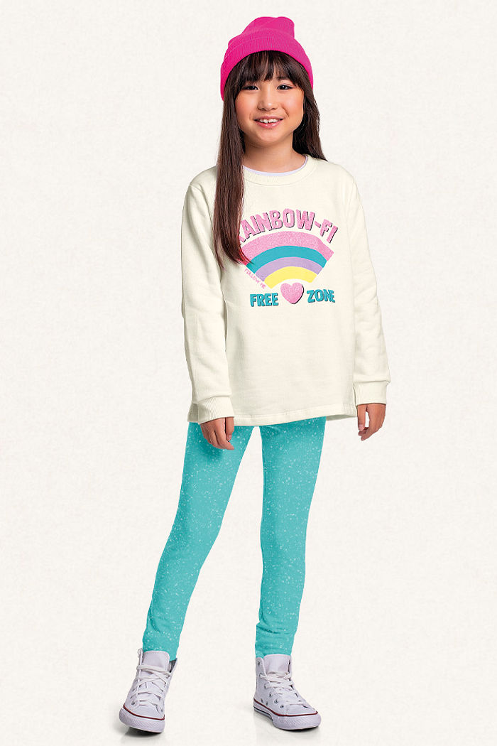 Conjunto blusão em moletom e legging em molecotton molinê rainbow-fi