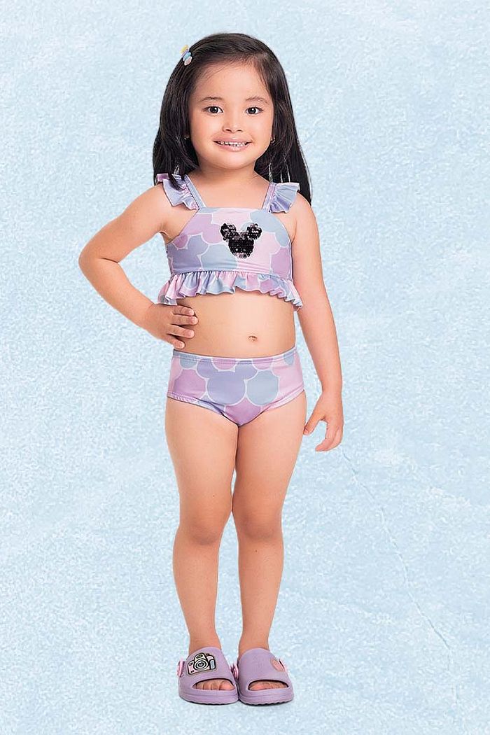 Conjunto biquíni top e calcinha com forro em cotton poliéster Minnie