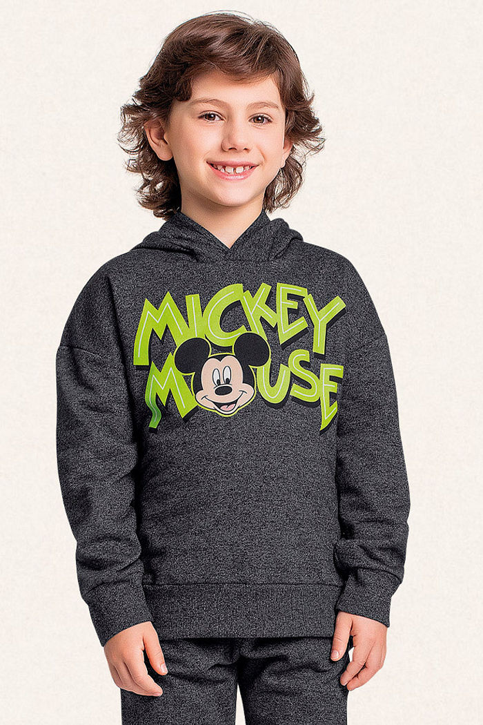 Conjunto blusão com capuz e calça em moletom Mickey Mouse