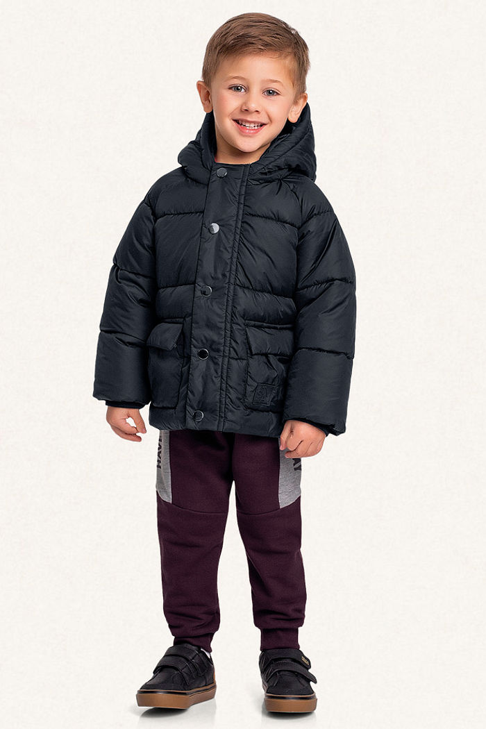 Jaqueta puffer com capuz e forro