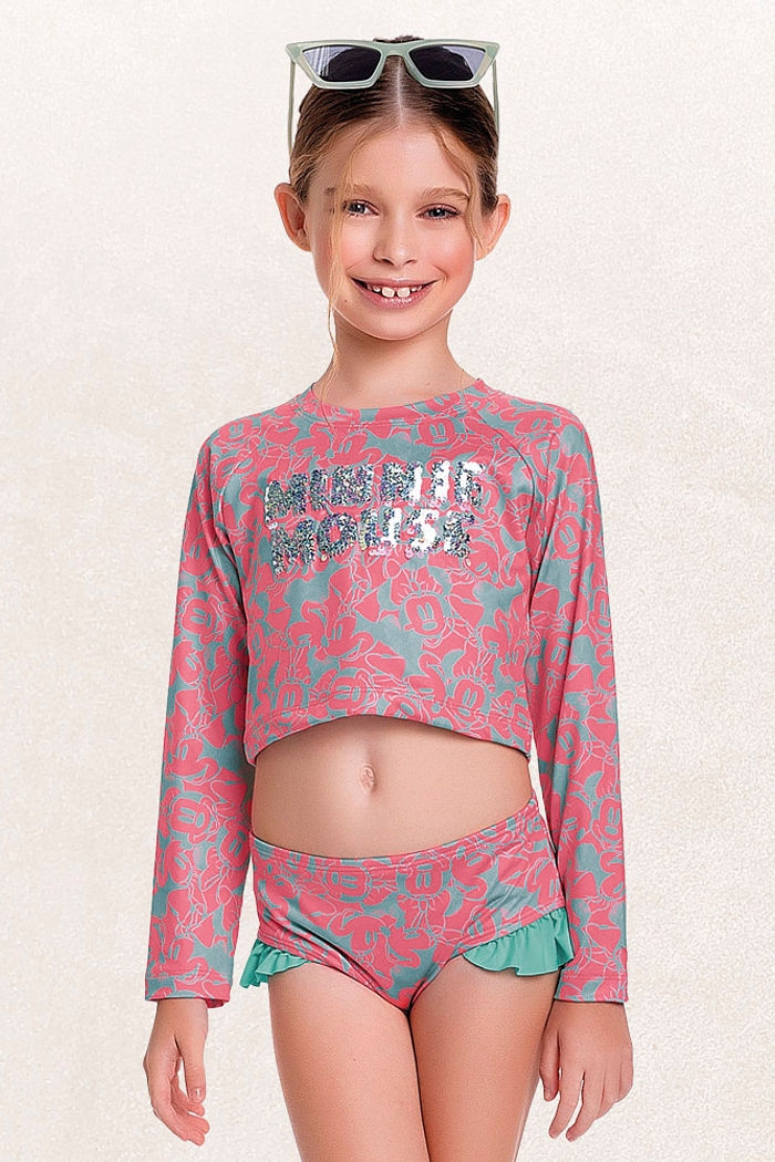 Conjunto blusa manga longa e calcinha minnie lantejoula