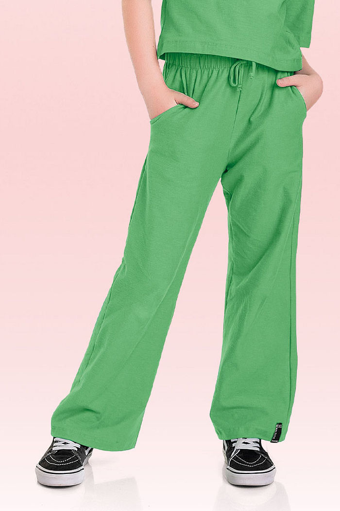 Calça wide leg em cotton flamê