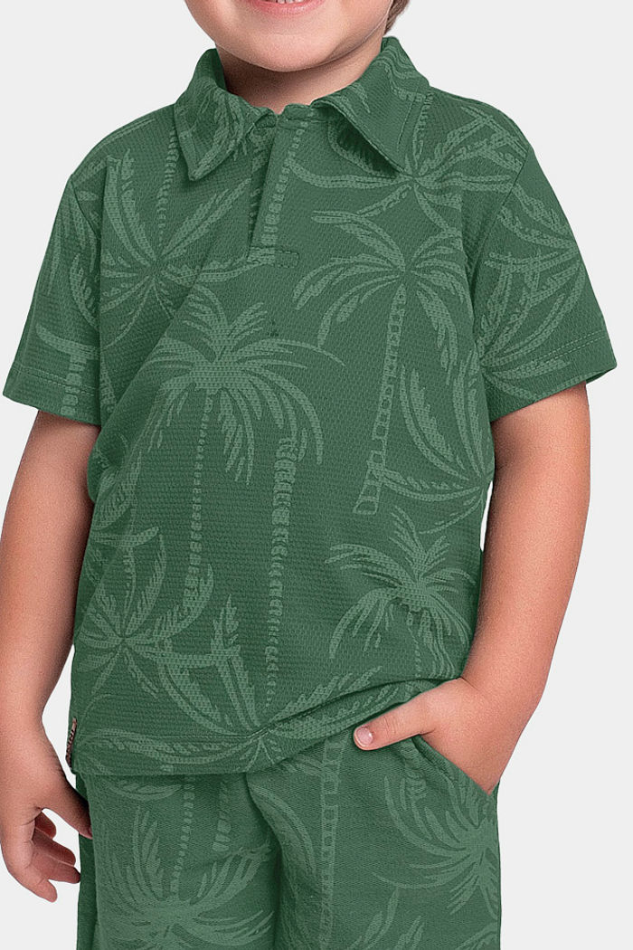 Conjunto camisa polo e bermuda em malha favo caribe