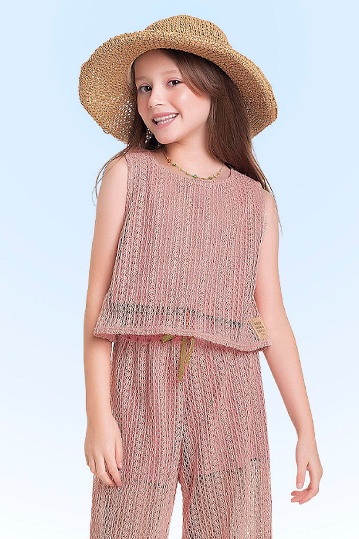 Conjunto regata e calça wide leg em tecido tricot