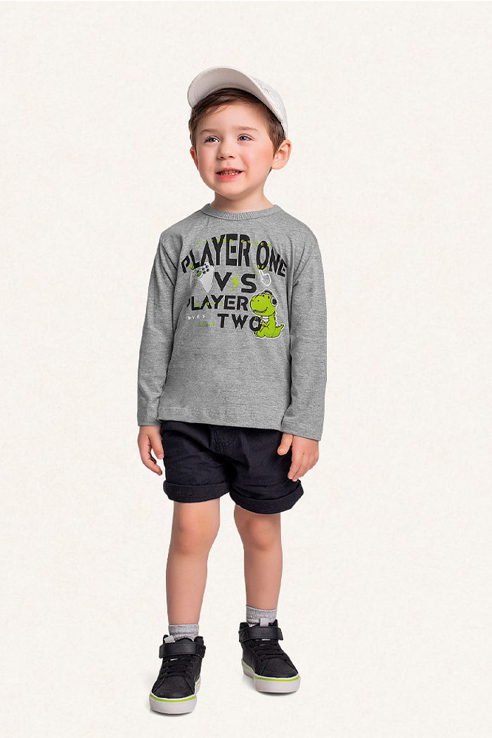 Camiseta manga longa em meia malha dino game