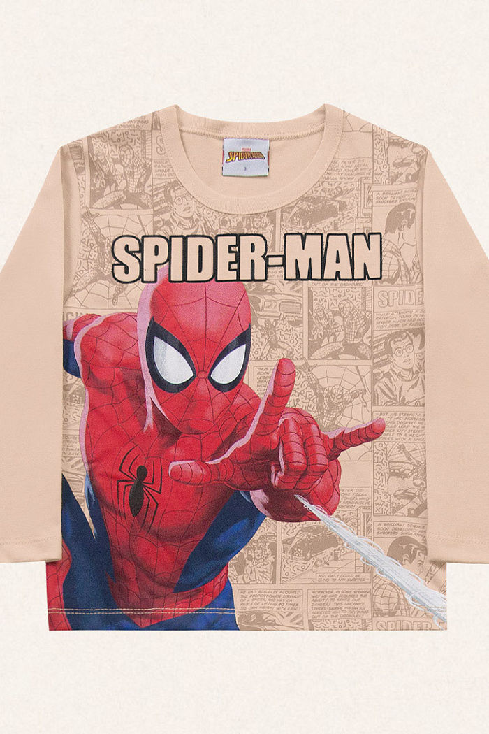 Camiseta manga longa em meia malha Homem-aranha teia